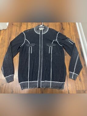 Ecoths Organic Cotton Full Zip Knit Cardigan Eclectic Grandpa Contrast Y2K Style